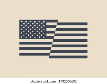 USA flag black and white colored isolated on light background. American national symbol. Vintage styled vector illustration