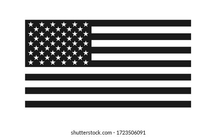 USA flag black and white icon in flat style. Vector isolated button.