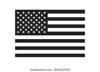 USA flag black and white icon, US Flag Cut File, 4th of July Stencil, American flag vector illustration.