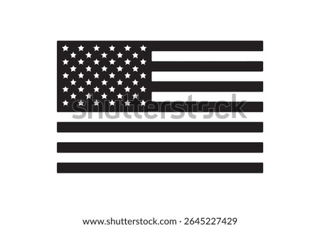 USA flag black and white icon, US Flag Cut File, 4th of July Stencil, American flag vector illustration.