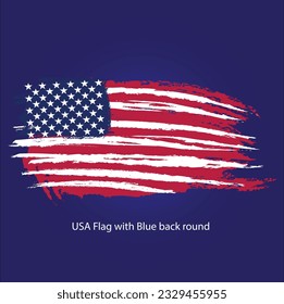 USA Flag With Blue Back round 
