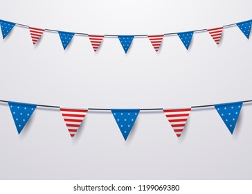 USA flag bunting decoration. Vector isolated object illustration for different national events