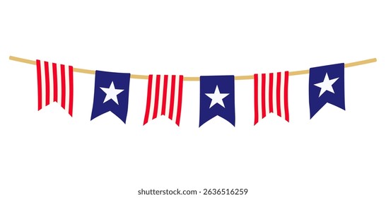 USA flag bunting garland decoration with stars and stripes design. Clipart image isolated on background.