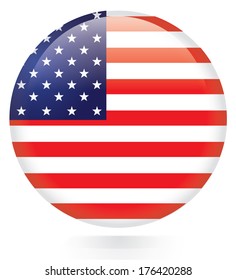 USA flag button on a white background. Vector illustration. 