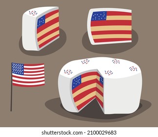 USA flag cake vector illustration. Independence day, national day, 4th of July. Cake with american flag design.