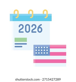 USA Flag Calendar 2026 Vector Illustration Flat Style Icon