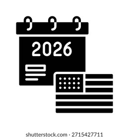 USA Flag Calendar 2026 Vector Illustration Solid Style Icon
