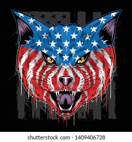 USA FLAG CAT HEAD VECTOR EPS WITH EDITABLE LAYER