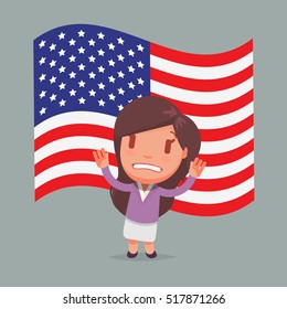 USA Flag & Character vector illustration