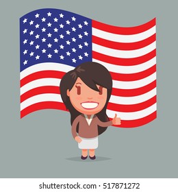 USA Flag & Character vector illustration