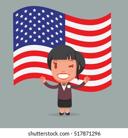 USA Flag & Character vector illustration