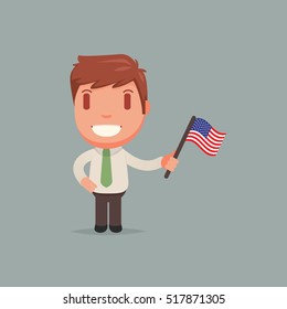 USA Flag & Character vector illustration