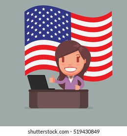 USA Flag & Character vector illustration
