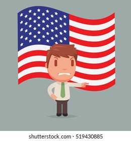 USA Flag & Character vector illustration