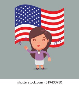 USA Flag & Character vector illustration