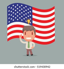 USA Flag & Character vector illustration