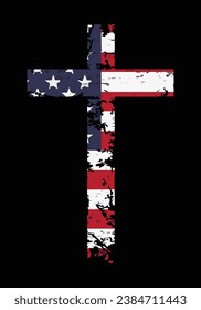 USA Flag Christian Cross Religious Design