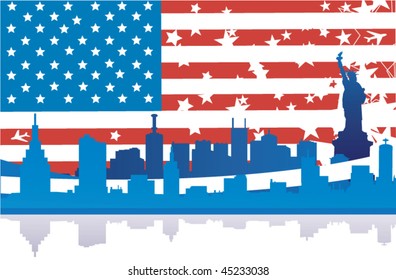 USA Flag and the City