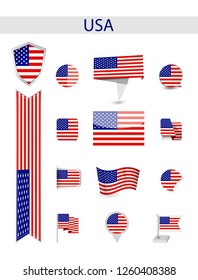 USA Flag Collection. Flat flags vector illustration.