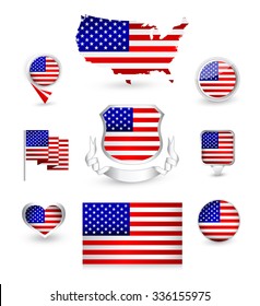 USA Flag Collection. Vector icon set.