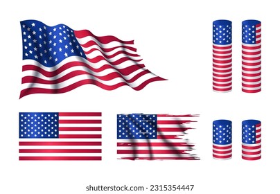USA flag collections, United States of America 4th of july vector elements