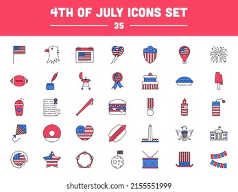 USA Flag Color Icon Set Of 4th Of July Flat Icon Or Symbol.