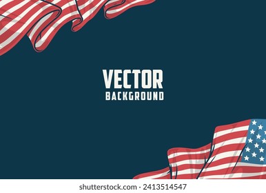 USA flag colorful vintage background wavy national symbol on edges and space for text or logo in middle vector illustration