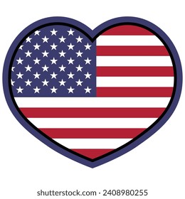 USA flag colors heart. USA flag in a shape of heart. Patriotic national symblol of United States of America. Simple flat vector illustration. American love patriotic symbol