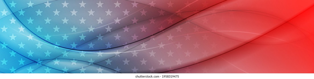 USA flag colors and stars abstract bright smooth wavy background. Vector banner design