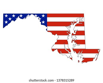 USA Flag Combined With the Map of US Federal State of Maryland