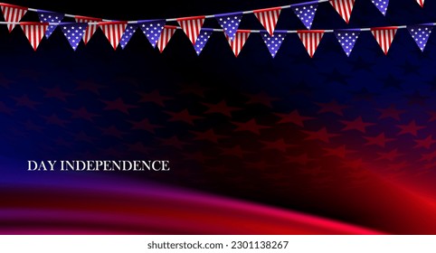 USA flag composition in blue and red gradient, garland isolated