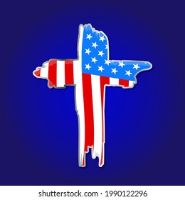 Usa Flag in Cross shape crucifix - Happy Independence Day July 4th design illustration. Good for advertising, poster, invitation, party, greeting card, banner, gifts. American flag.