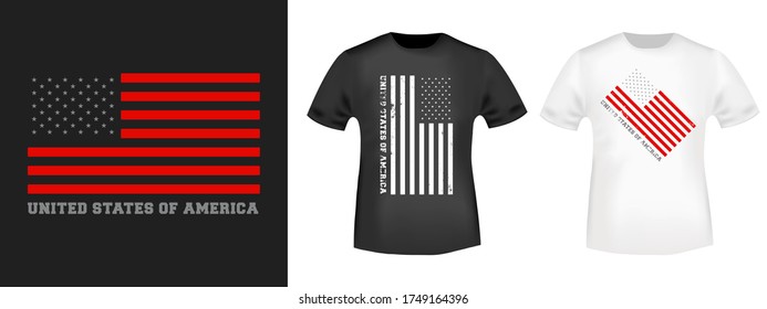 USA flag design print for t-shirt stamp, tee applique, fashion typography, badge, label clothing, jeans, and casual wear. Vector illustration.