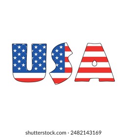 Diseño de la bandera de EE.UU. en forma de texto para fines patrióticos Ilustración vectorial