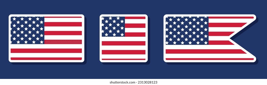 USA flag in different geometric shapes on a blue background. US flag symbol image. Vector