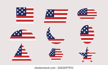 USA Flag different shapes , geometric shapes vector illustration.