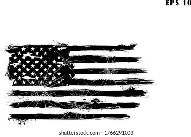 USA Flag. Distressed american bullet flag, patriot, military, transparent background. American Flag bullet holes. 