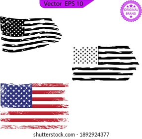 USA Flag. Distressed American flag with splash elements, patriot, military flag Distressed American flags set, eps10, transparent background, high resolution,