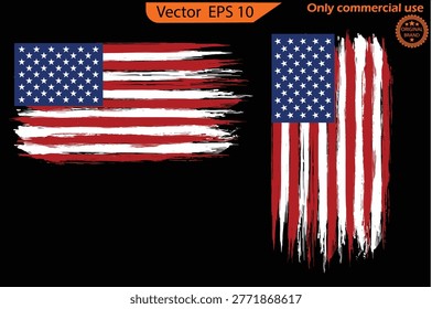 USA Flag. Distressed American flag with splash elements, flag of America, patriot, military flag,  transparent background. 