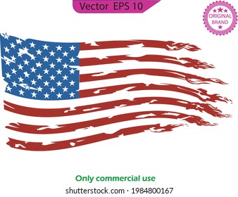 USA Flag. Distressed American Waving Flag With Fire  Elements, Flag Of America, Patriot, Military, Veteran, Army  Flag,