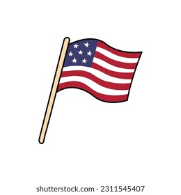 USA flag doodle. Vector illustration. Symbol of United States of America. Cute and funny hand drawn style of waving flag.