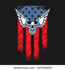 USA flag with eagle and skull