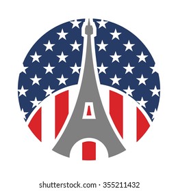 USA flag with eiffel symbol. logo vector.