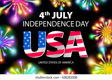 USA flag with fireworks background. Happy 4th July independence day with fireworks background. vector art