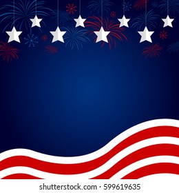 USA flag with fireworks design on blue background