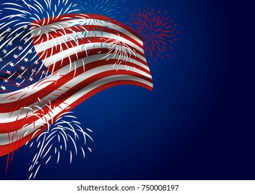 USA flag with fireworks at night