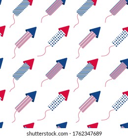 USA flag fireworks seamless pattern, vector. Digital paper for independence day, 4th July celebration wrapping. 