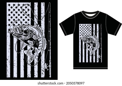 USA Flag With Fishing T-shirt Design. T-shirt gift for fishing lovers. American Flag Vector Fishing T-shirt.
 svg