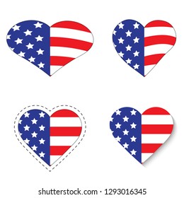 USA flag flat design, heart USA  flag icon. vector