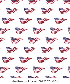 usa flag fluttering seamless pattern isolated white background